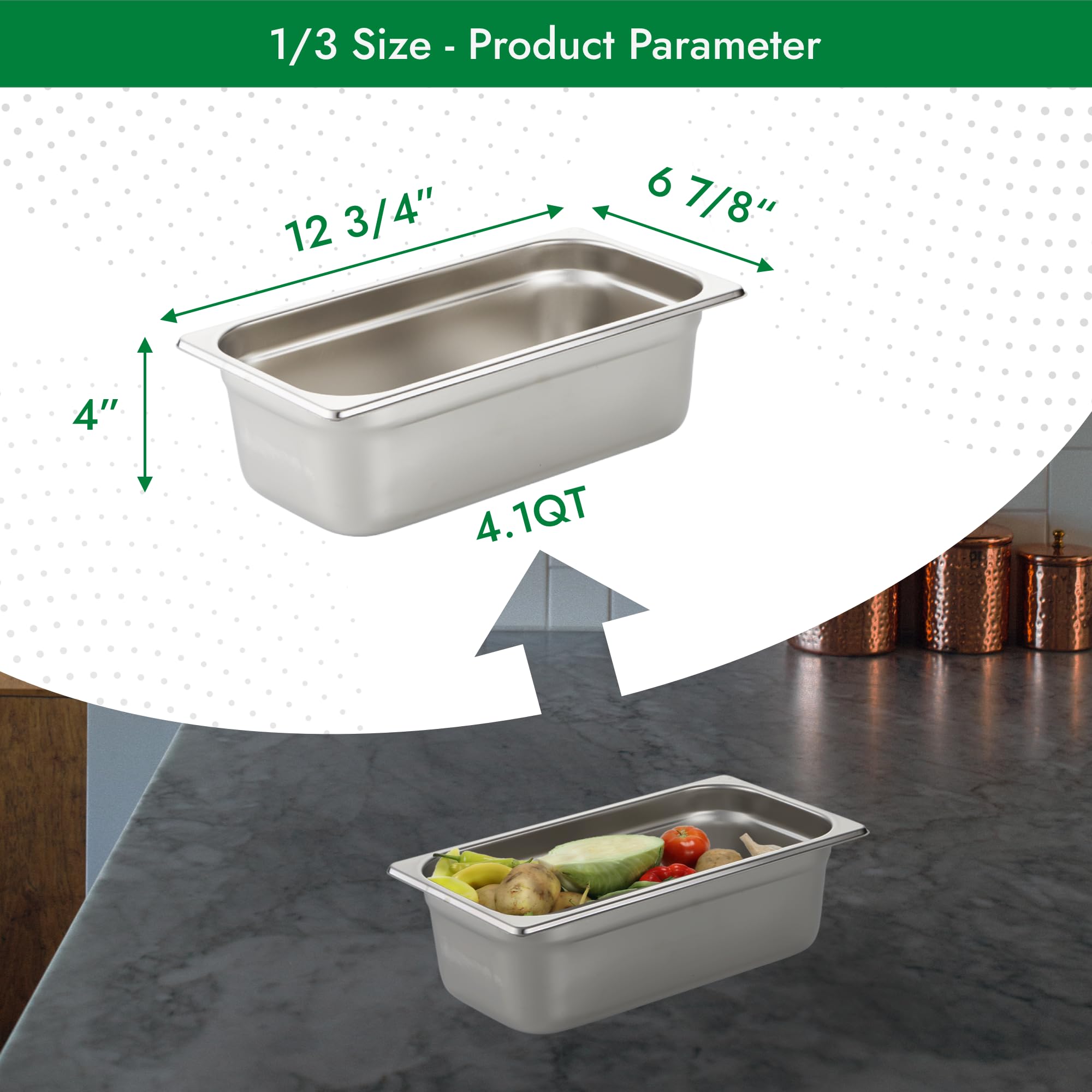 HECMAC 6 Pack Anti-Jam Hotel Pans, 1/3 Size 4 Inch Deep, Commercial Stainless Steel Chafing Steam Table Pan, Catering Storage Metal Food Pan