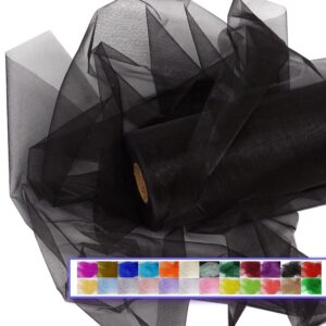 black organza tulle fabric rolls, crystal organza 12" by 50 yards (150 ft) sheer nylon silky shiny netting spool bolt for diy craft table runner wedding baby shower party decor (black)