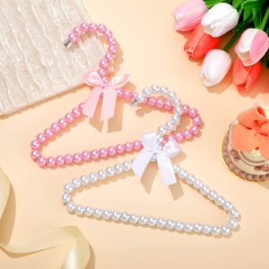 Wesiti 10 Pcs Small Pearl Hanger Mini Pearl Clothes Hangers Small Pearl Clothes Beads Hangers Metal Elegant Hangers with Ribbon for Women Dog Cat (Pink,White)