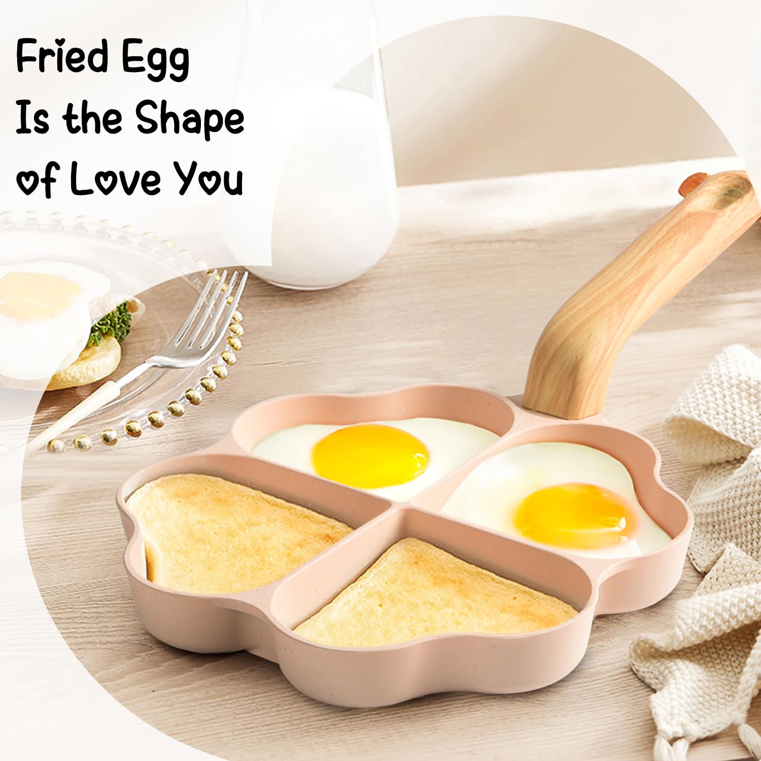 Caannasweis Egg Pan Omelette Pan, 4-Cup Nonstick Granite Omelette Skillet Breakfast Frying Pan Egg Cooker Suitable for Gas Stove & Induction Cookware, PFOA PFOS Free, Pink Heart Shaped