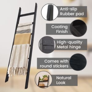 HYBDAMAI Blanket Ladder, 6-Tier Wooden Quilt Stand, Decorative Ladder Shelf, Leaning Shelf, Wall Leaning Blanket Ladder Towel Storage Rack for Living Room (Black)