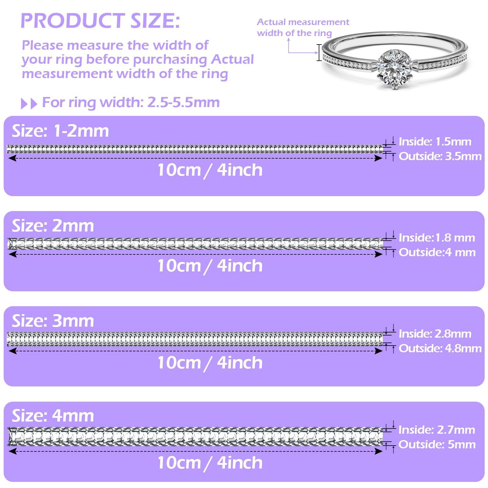 38 Pcs Ring Sizer Adjuster for Loose Rings with Ring Size Measuring Tool, Plug-in Invisible Ring Guards Silicone Tightener EVA Foam Ring Size Adjuster Set with Polishing Cloth