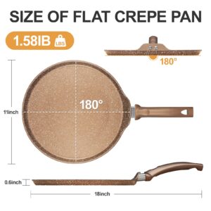 Innerwell 11 inch Nonstick Crepe Pan, Granite Coating Flat Skillet Dosa Tawa Tortilla Pan, Large Pancake Griddle Comal Pan, Compatible with All Stovetops, PFOA Free