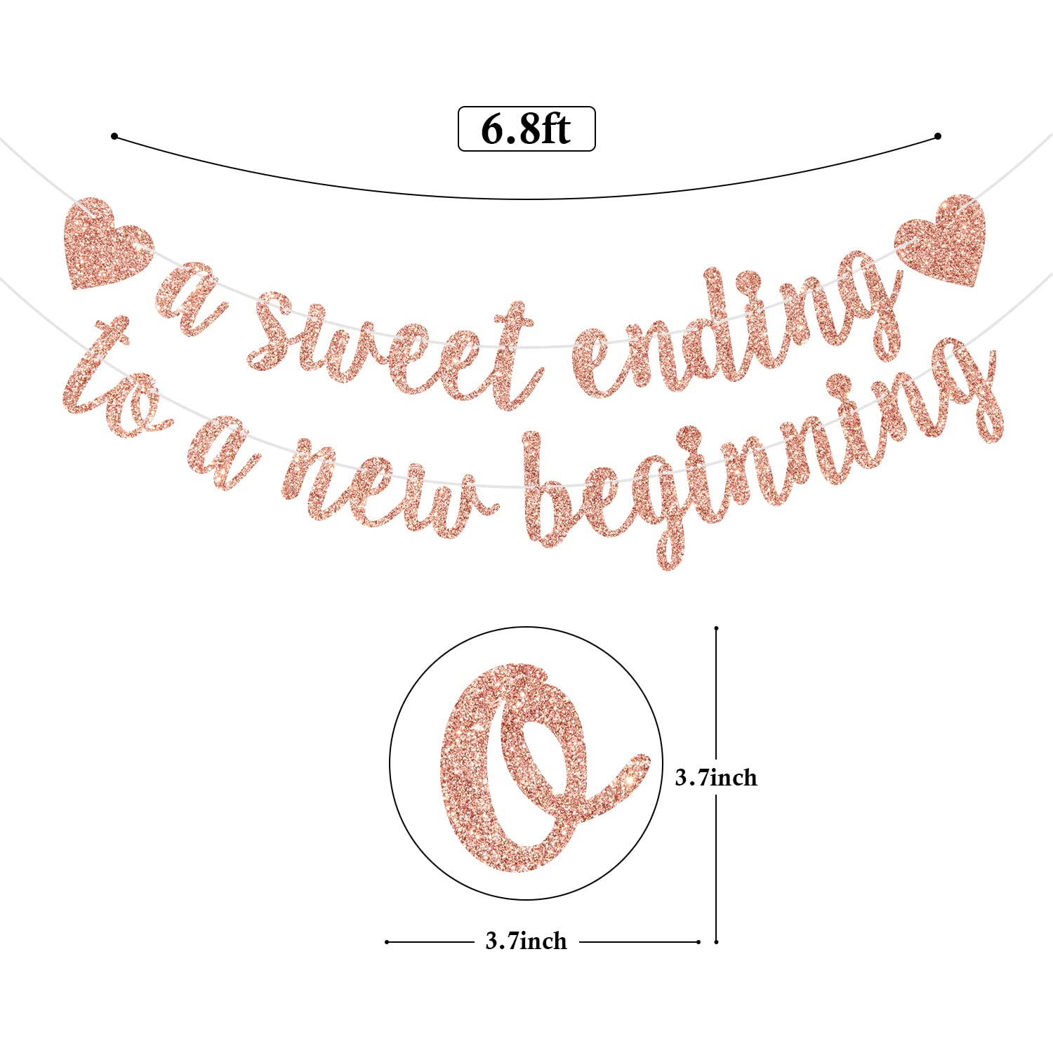 A Sweet Ending to A New Beginning Banner, Let the Adventure Begin, Graduation/Wedding/Retirement/Birthday Party Decorations (Rose Gold Glitter)