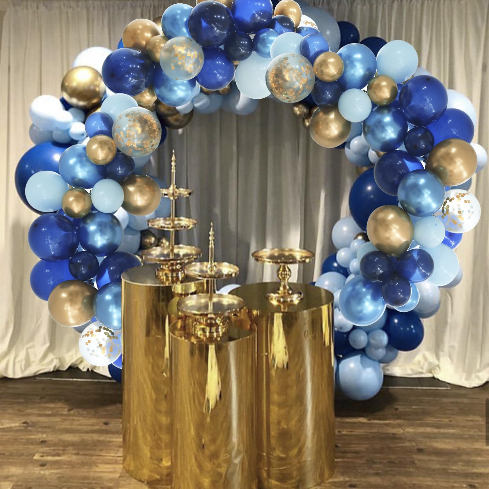 INFLORAL Winter Christmas Wonderland Party Balloon Arch Kit Navy Metallic Pastel Blue and Gold Balloon Garland Kit for New Year Birthday Father's Day Baby Shower Wedding Graduation Party Decorations