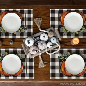 Artoid Mode Buffalo Plaid Pumpkin Fall Placemats Set of 4, 12x18 Inch Seasonal Autumn Table Mats for Party Kitchen Dining Decoration