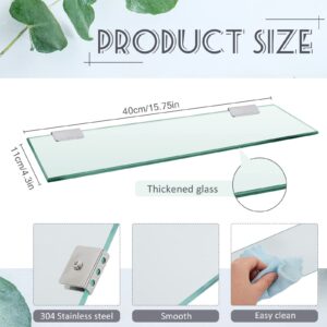 Tatuo 2 Pieces Bathroom Shelf Tempered Glass Shelf for Bathroom, 304 Stainless Steel Wall Mount Floating Glass Shelves (19.7 Inch)