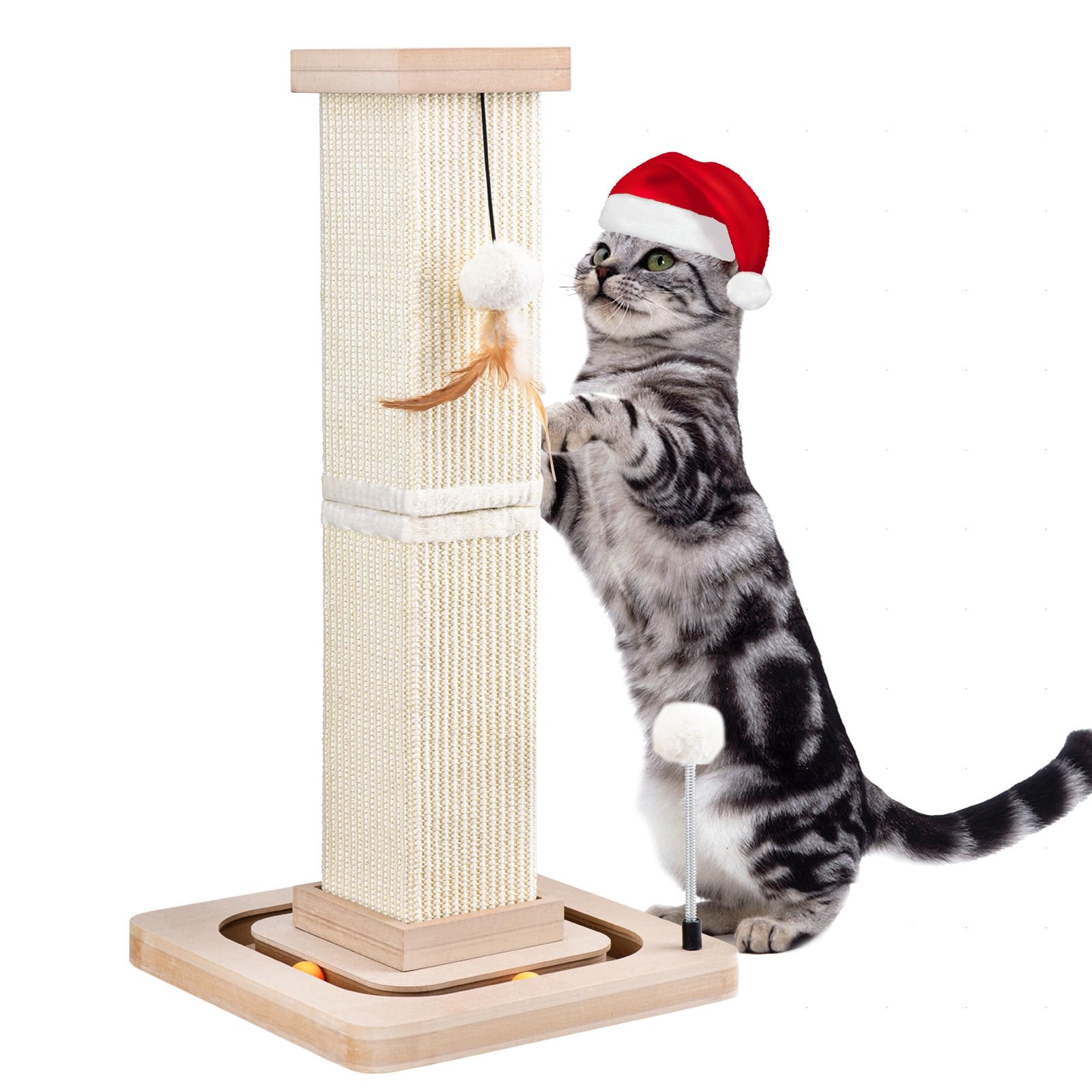 LIFLIX 27" Cat Scratching Post, Sisal Cat Scratcher with Interactive Track Balls and Hanging Balls, Vertical Scratching Posts for Indoor Cats and Kittens