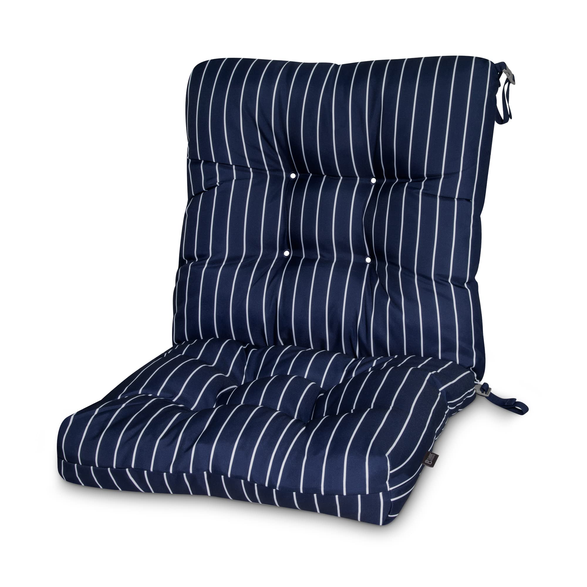 Classic Accessories Water-Resistant 21 x 19 x 22.5 x 5 Patio Chair Cushion, Classic Navy, Stripe, Patio Furniture Chair Cushion