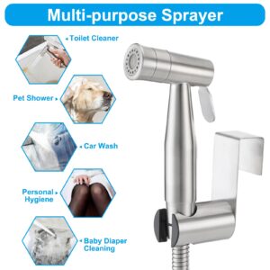 MULIN Bidet Sprayer for Toilet Water Pressure Control Handheld Bidet Toilet Sprayer Baby Cloth Diaper Sprayer Bidet Hose for Feminine Wash Brushed Nickel Stainless Steel