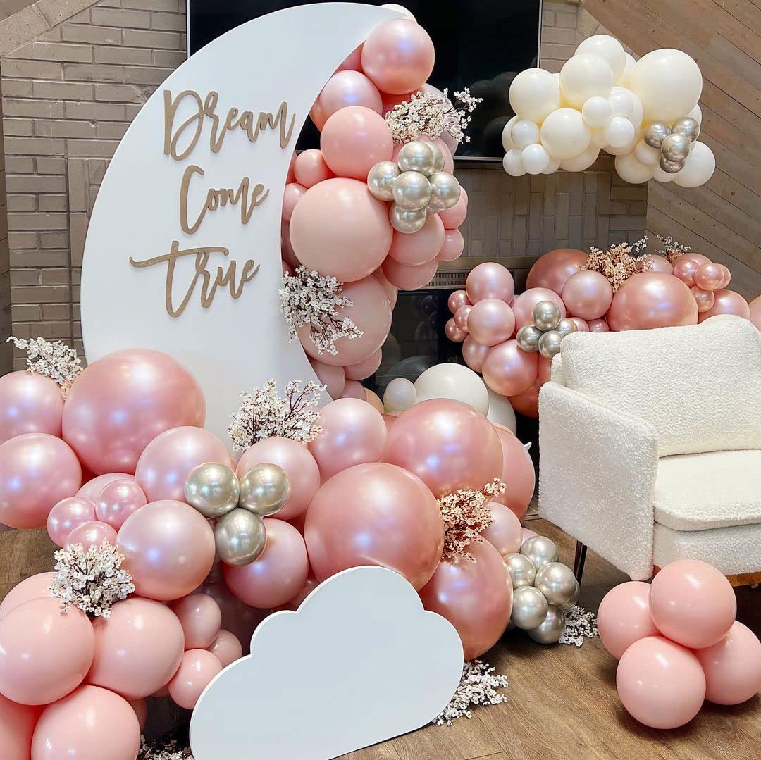 Pearl Pink Balloon Garland Double Stuffed Balloons Pearl Balloons Different Sizes Dusty Rose 18/12/5in Thick Latex Rose Pink Balloon Arch Kit for Baby Bridal Shower Birthday Boho Wedding Party Decor