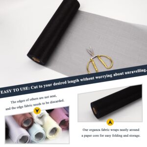 Black Organza Tulle Fabric Rolls, Crystal Organza 12" by 50 Yards (150 ft) Sheer Nylon Silky Shiny Netting Spool Bolt for DIY Craft Table Runner Wedding Baby Shower Party Decor (Black)