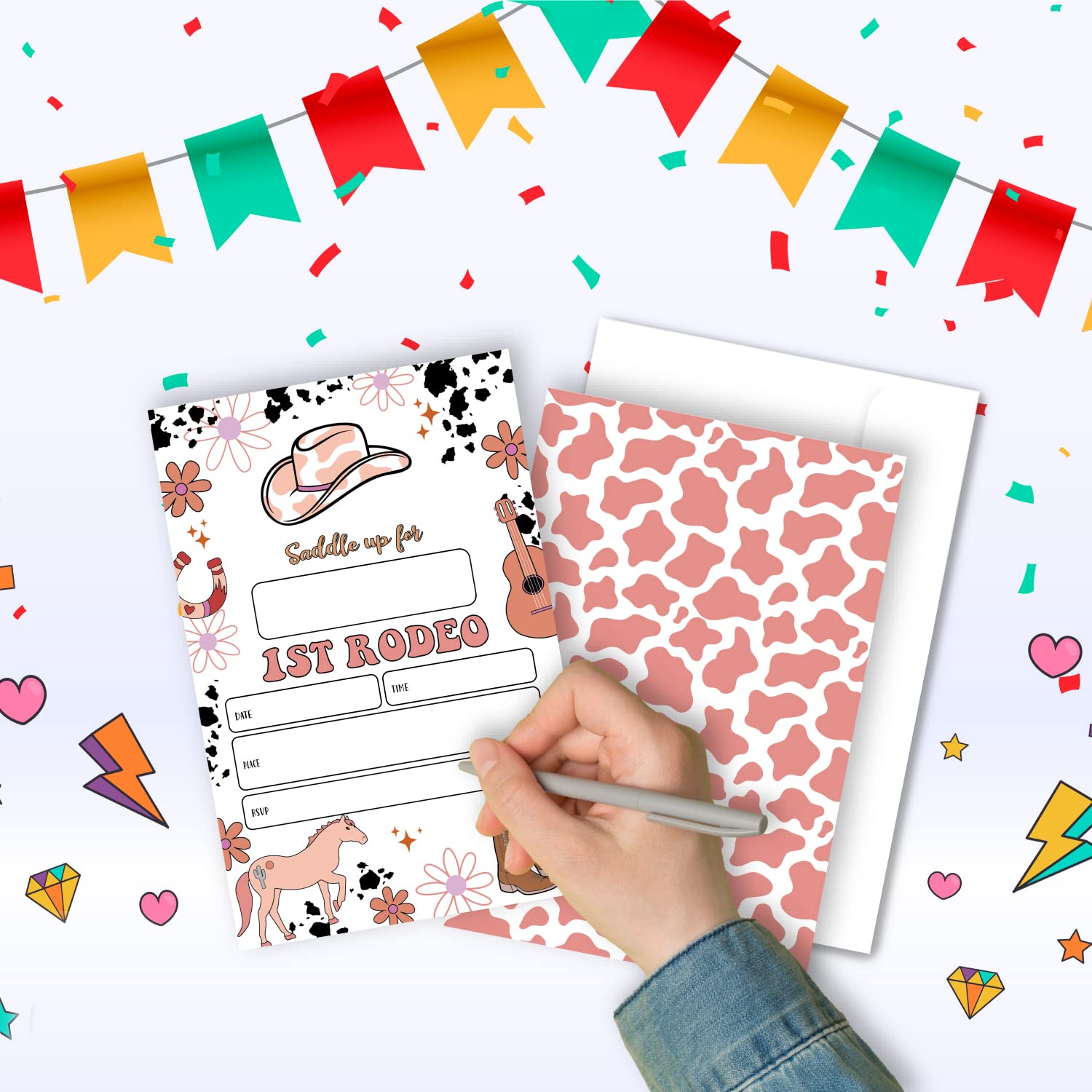 Grapehiker Unisex-Adults Birthday Party Invitation Set, 20 Cards with Envelopes, Multicolor, Includes Patterns and Lines for Writing Details