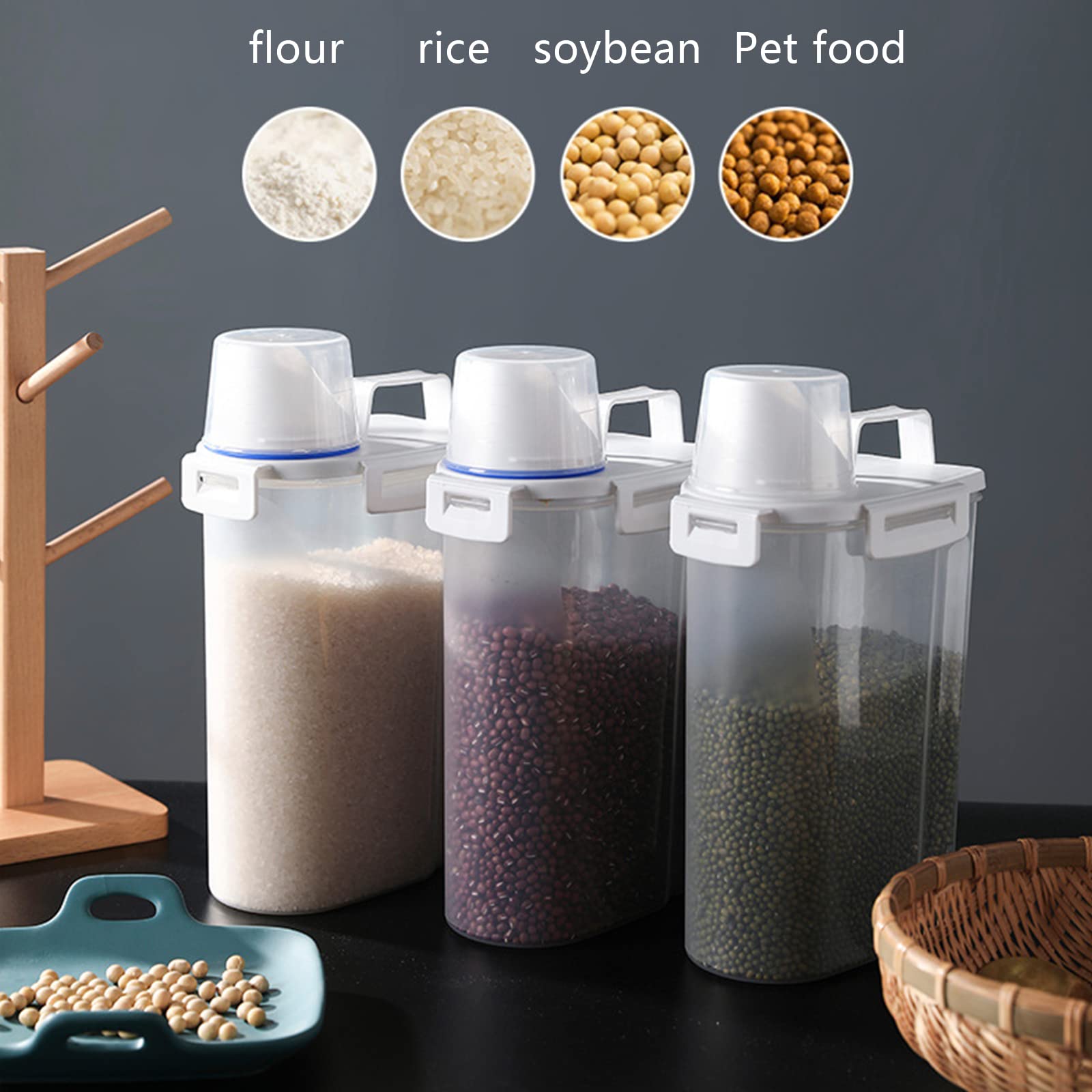 RRROOPP 2 sets 5.5 LB Rice Storage Bin Cereal Containers Dispenser with BPA Free Plastic + Airtight Design + Measuring Cup + Pour Spout - Perfect for Rice Flour Baking Supplies Pet Dog Food Storage