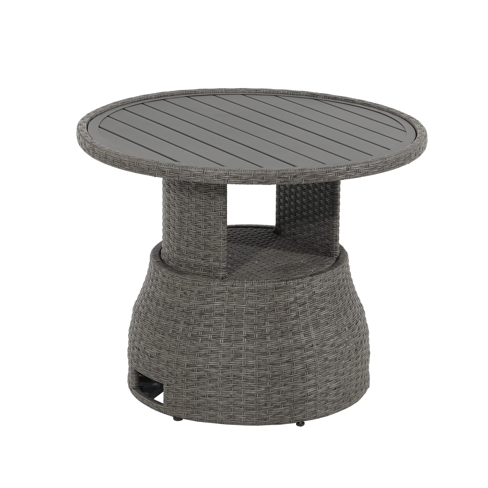 SUNSITT Outdoor Patio Lift Coffee Table, Round Patio Side Table with Aluminum Tabletop, 33in Wicker Furniture Multi-Function Storage Dining Table, Grey