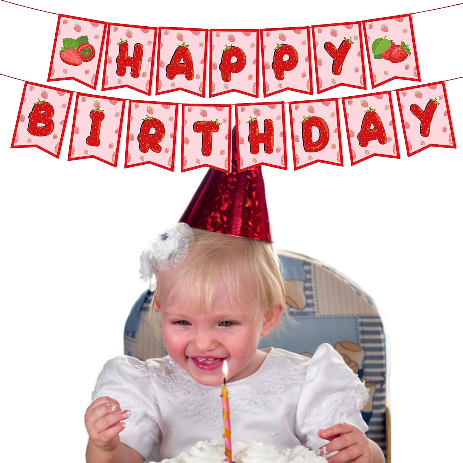 GLASNES Strawberry Happy Birthday Banner Strawberry Birthday Party Decorations Baby Shower Summer Fruit Birthday Party