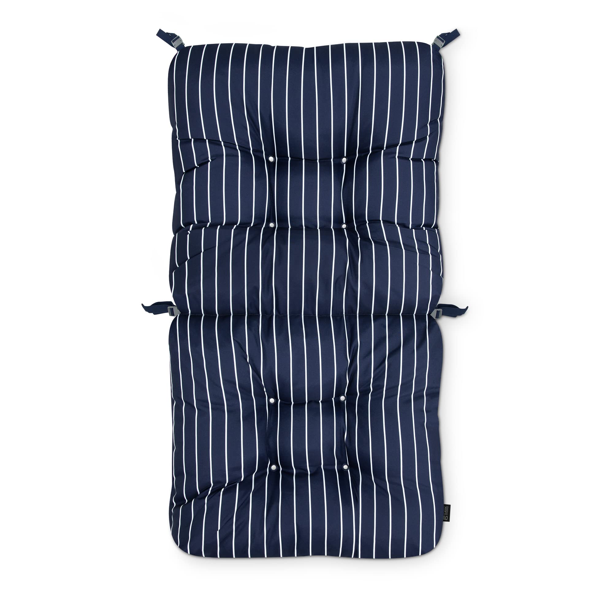 Classic Accessories Water-Resistant 21 x 19 x 22.5 x 5 Patio Chair Cushion, Classic Navy, Stripe, Patio Furniture Chair Cushion