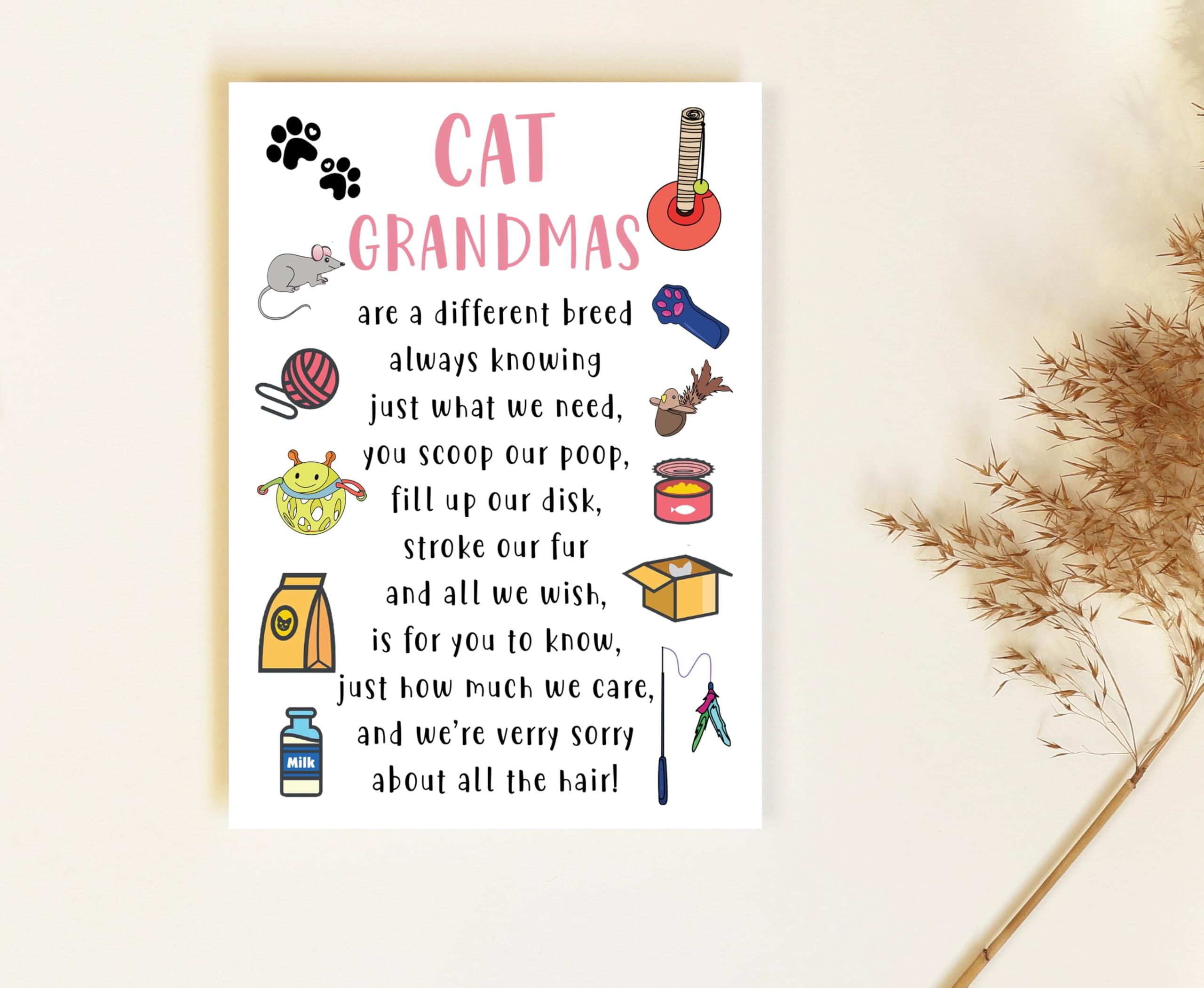 Cat Grandma Mother's Day Card - Cat Grandma Card - Pet Cat Toys Card - Cards For Cat Lovers - Mother's Day Card - Happy Birthday Grandma - Cute Cat Grandma Card - Grandma Love Cats - Greeting Card