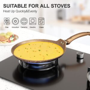 Innerwell 11 inch Nonstick Crepe Pan, Granite Coating Flat Skillet Dosa Tawa Tortilla Pan, Large Pancake Griddle Comal Pan, Compatible with All Stovetops, PFOA Free