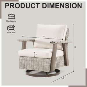 Joyside Patio Chair - Outdoor 360 Degree Swivel Rocker Chair with Durable Fabric Cushion and Ergonomic Structure, Patio Wicker Dining Chair(Grey/Beige)