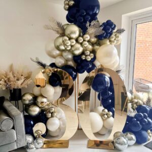 Navy Blue Balloon Garland Double Stuffed Pearl White Royal Blue Balloon Dark Blue Gold Balloon arch Kit for Birthday Party Baby Shower Wedding Graduation Bridal Shower Decoration