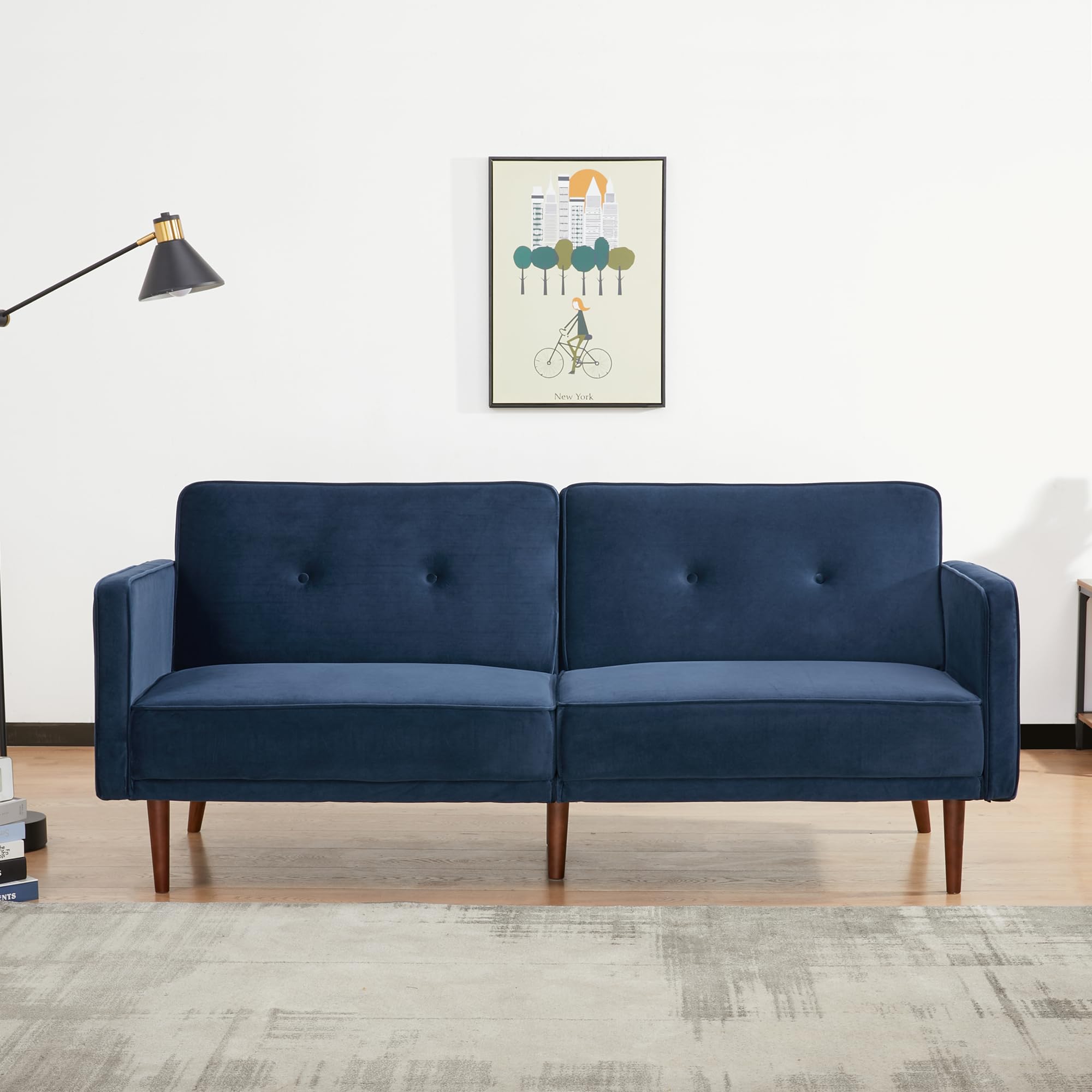 Artdeco Home Convertible Sofa with 3 Level of Adjustability, 76" W Mid-Century Style Soft 100% Polyester Fabric Sofa Bed for Living Room (Velvet Blue)