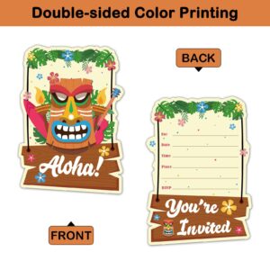 REWIDPARTY Aloha Luau Party Invitations with Envelopes & Stickers（Set of 15） Tiki Luau Shaped Fill-in Invitations Hawaiian Summer Party Invites Cards Tropical Hawaiian Beach Birthday Party Supplies