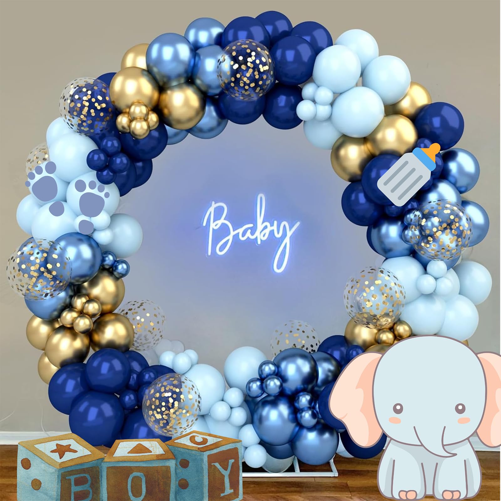 INFLORAL Winter Christmas Wonderland Party Balloon Arch Kit Navy Metallic Pastel Blue and Gold Balloon Garland Kit for New Year Birthday Father's Day Baby Shower Wedding Graduation Party Decorations