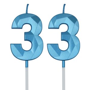 33rd birthday candles for cake, blue number 33 3d diamond shaped candle birthday decorations party supplies for women or men