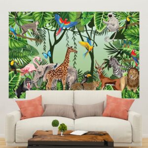 Ticuenicoa 5×3ft Jungle Backdrop Safari Animals Tropical Boy Birthday Baby Shower Birthday Party Wild One Banner Decoration Supplies Favors Gifts Forest Woodland Background Photobooth Prop