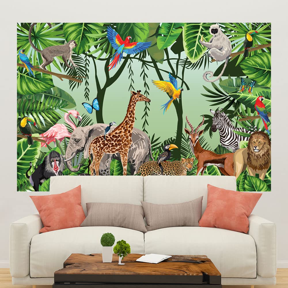 Ticuenicoa 5×3ft Jungle Backdrop Safari Animals Tropical Boy Birthday Baby Shower Birthday Party Wild One Banner Decoration Supplies Favors Gifts Forest Woodland Background Photobooth Prop