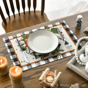 Artoid Mode Pumpkin Buffalo Plaid Fall Placemats Set of 4, 12x18 Inch Seasonal Autumn Table Mats for Outdoor Home Party Dining Decoration