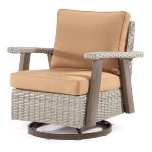 joyside patio chair - outdoor 360 degree swivel rocker chair with durable fabric cushion and ergonomic structure, upgraded patio wicker chair(grey/camel)