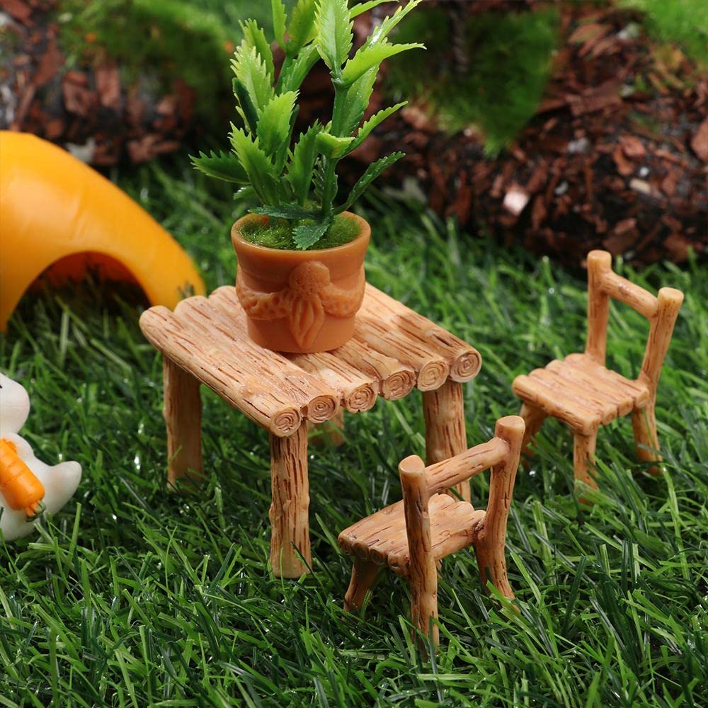 9 Pcs Miniature Table and Chairs Set Fairy Garden Furniture Ornaments Kit for Dollhouse Accessories Home Micro Landscape Decoration Brown