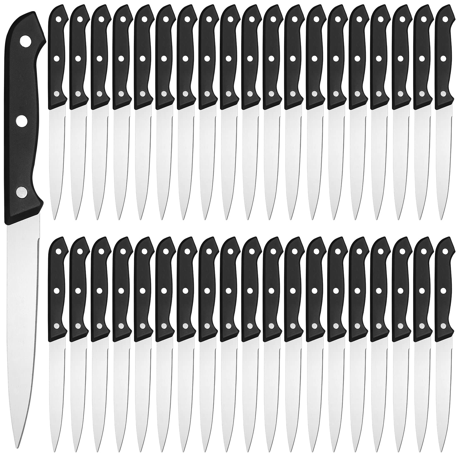 Lasnten 50 Pcs Fine Edge Steak Knife Set 8.67 Inches Stainless Steel Steak Knives Rust Resistant Non Serrated Steak Knives Triple Riveted Straight Table Dinner Knives for Cutting Meat, Black