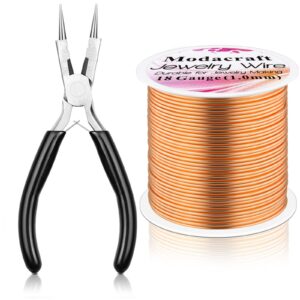 modacraft 18 gauge copper wire for jewelry making with 4 in 1 plier, 65ft/1mm craft beading pure bare copper wire for jewelry making supplies and crafting