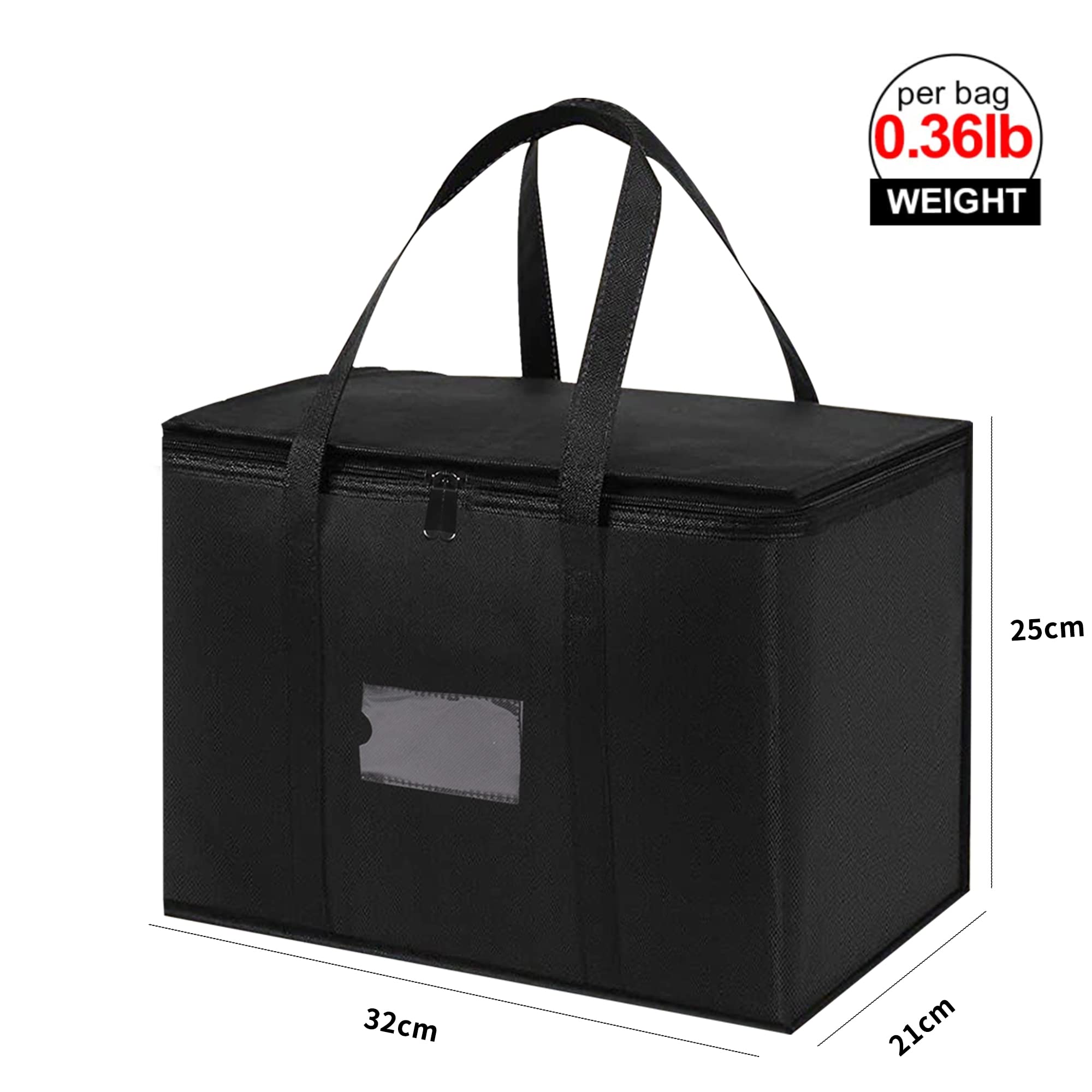 Insulated Food Delivery Bag Cooler Bags Insulated for Travel Pizza Delivery Bags for Cold and Hot Food Insulated Bags for Camping Black 1-Pack (12.5 * 8.5 * 10inch)