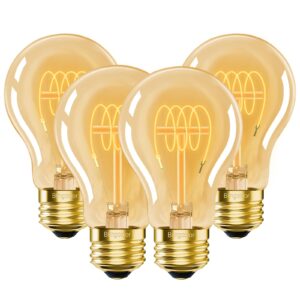 a19 vintage led edison light bulbs 40 watt, 4-pack dimmable a19 4w led 2200k amber warm light bulbs, e26 base, 4w led equal 40 watt incandescent bulbs, decorative antique spiral led a19 bulb, 300lm