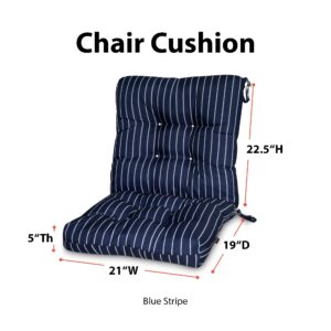 Classic Accessories Water-Resistant 21 x 19 x 22.5 x 5 Patio Chair Cushion, Classic Navy, Stripe, Patio Furniture Chair Cushion