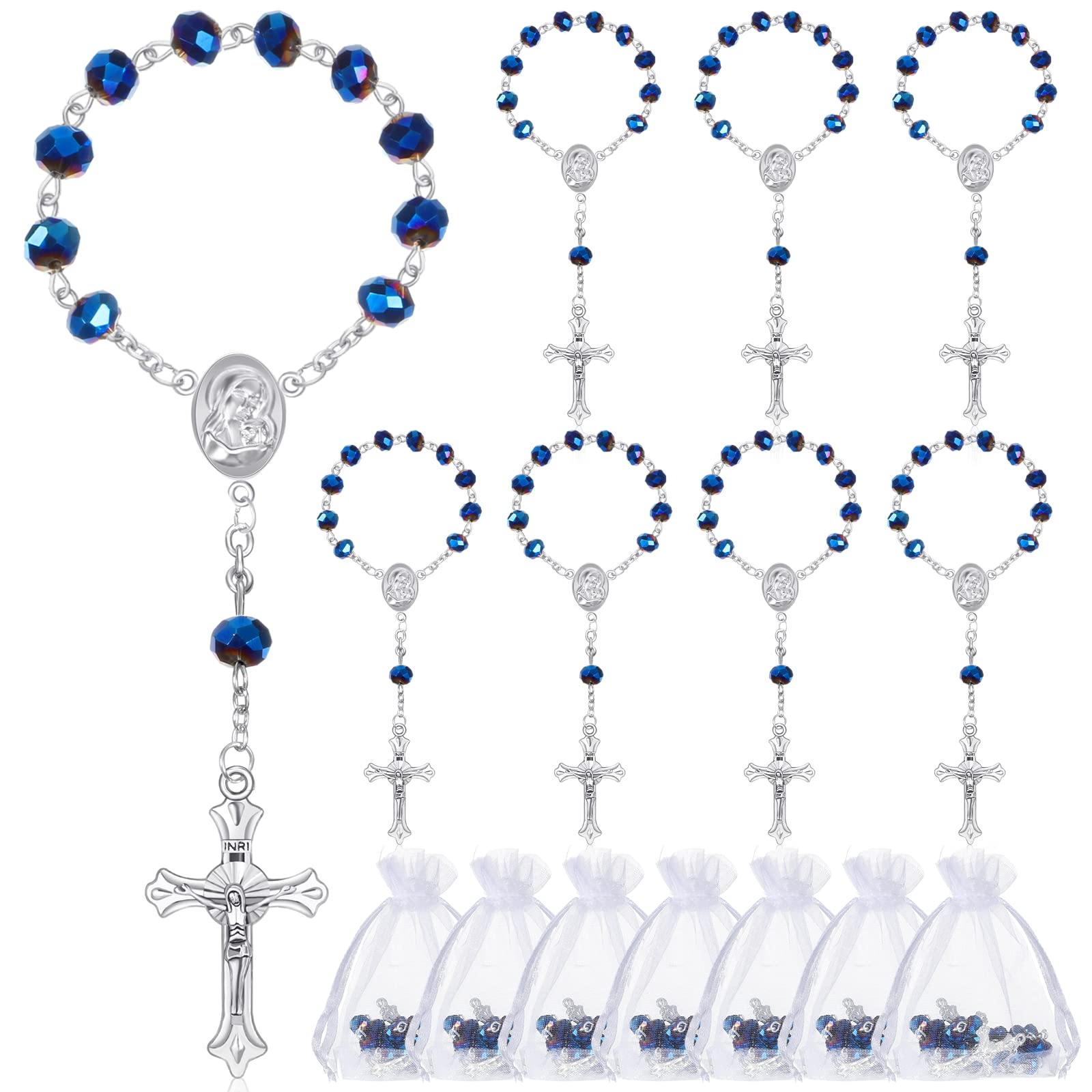 Sureio 100 Pcs Baptism Favors Set Baptism Rosary Set Including 50 Mini Rosary Baptism Favors 50 Organza Bags for Baby Shower Wedding Supplies Gifts for Christening Weddings First Communion Gift