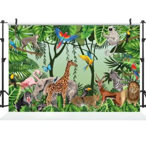 Ticuenicoa 5×3ft Jungle Backdrop Safari Animals Tropical Boy Birthday Baby Shower Birthday Party Wild One Banner Decoration Supplies Favors Gifts Forest Woodland Background Photobooth Prop