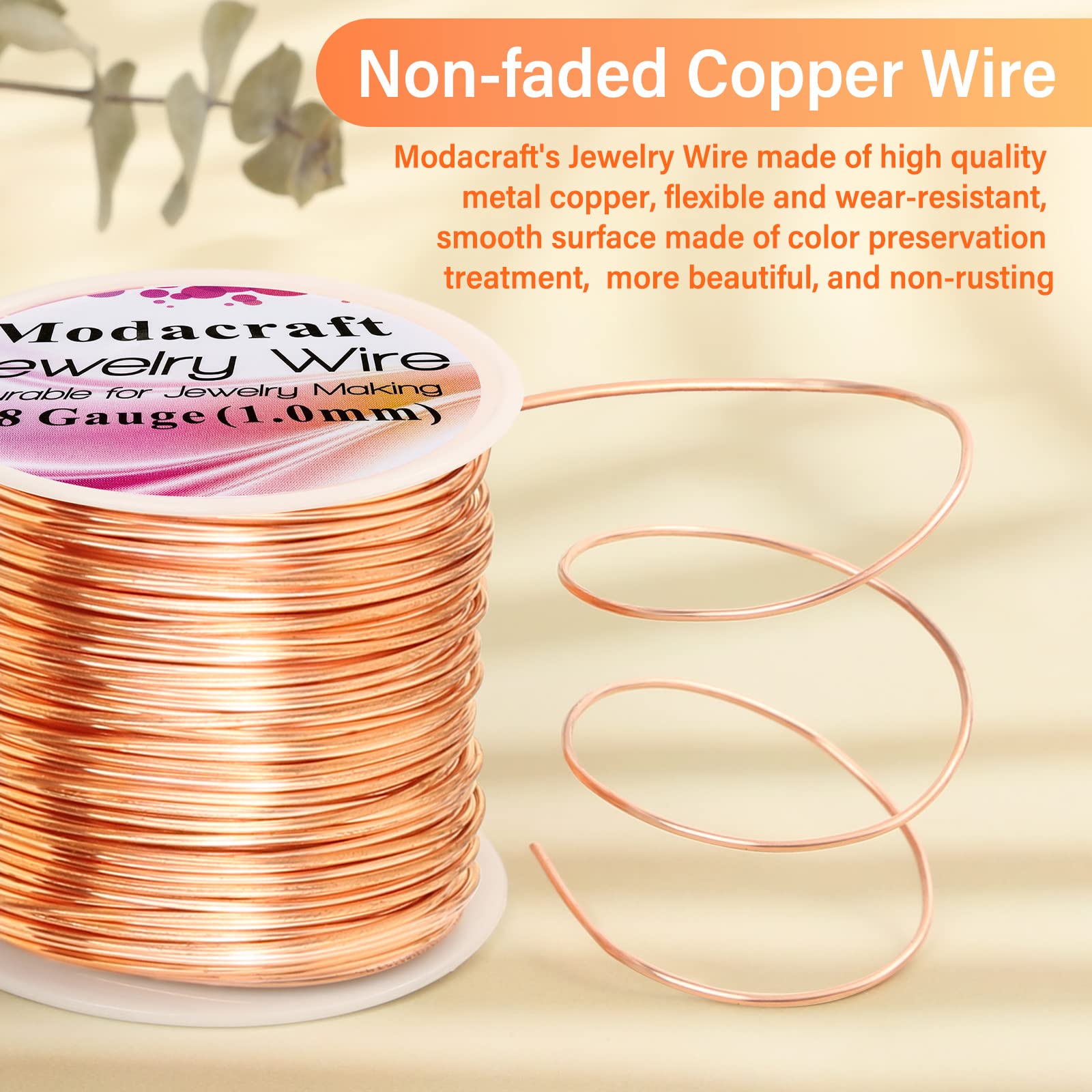 Modacraft 18 Gauge Copper Wire for Jewelry Making with 4 in 1 Plier, 65Ft/1mm Craft Beading Pure Bare Copper Wire for Jewelry Making Supplies and Crafting