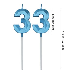 33rd Birthday Candles for Cake, Blue Number 33 3D Diamond Shaped Candle Birthday Decorations Party Supplies for Women or Men