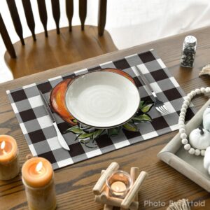 Artoid Mode Buffalo Plaid Pumpkin Fall Placemats Set of 4, 12x18 Inch Seasonal Autumn Table Mats for Party Kitchen Dining Decoration