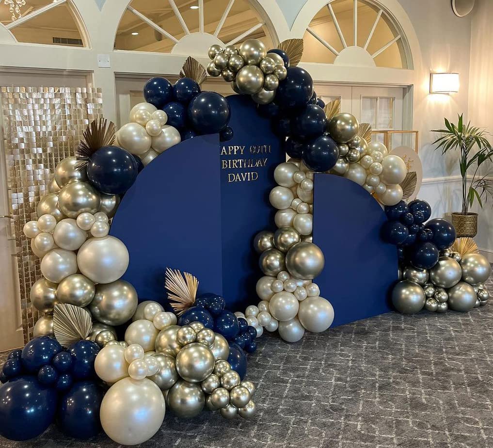 Navy Blue Balloon Garland Double Stuffed Pearl White Royal Blue Balloon Dark Blue Gold Balloon arch Kit for Birthday Party Baby Shower Wedding Graduation Bridal Shower Decoration