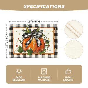 Artoid Mode Pumpkin Buffalo Plaid Fall Placemats Set of 4, 12x18 Inch Seasonal Autumn Table Mats for Outdoor Home Party Dining Decoration