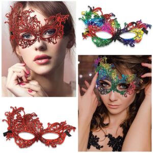 Maigendoo 4 Pcs Lace Masquerade Masks Mardi Gras Mask Men Women Venetian Masks Prom Eye Mask Set Costume Party Supplies for Carnival Mardi Gras Halloween Anniversary Festival Ball, Style 12