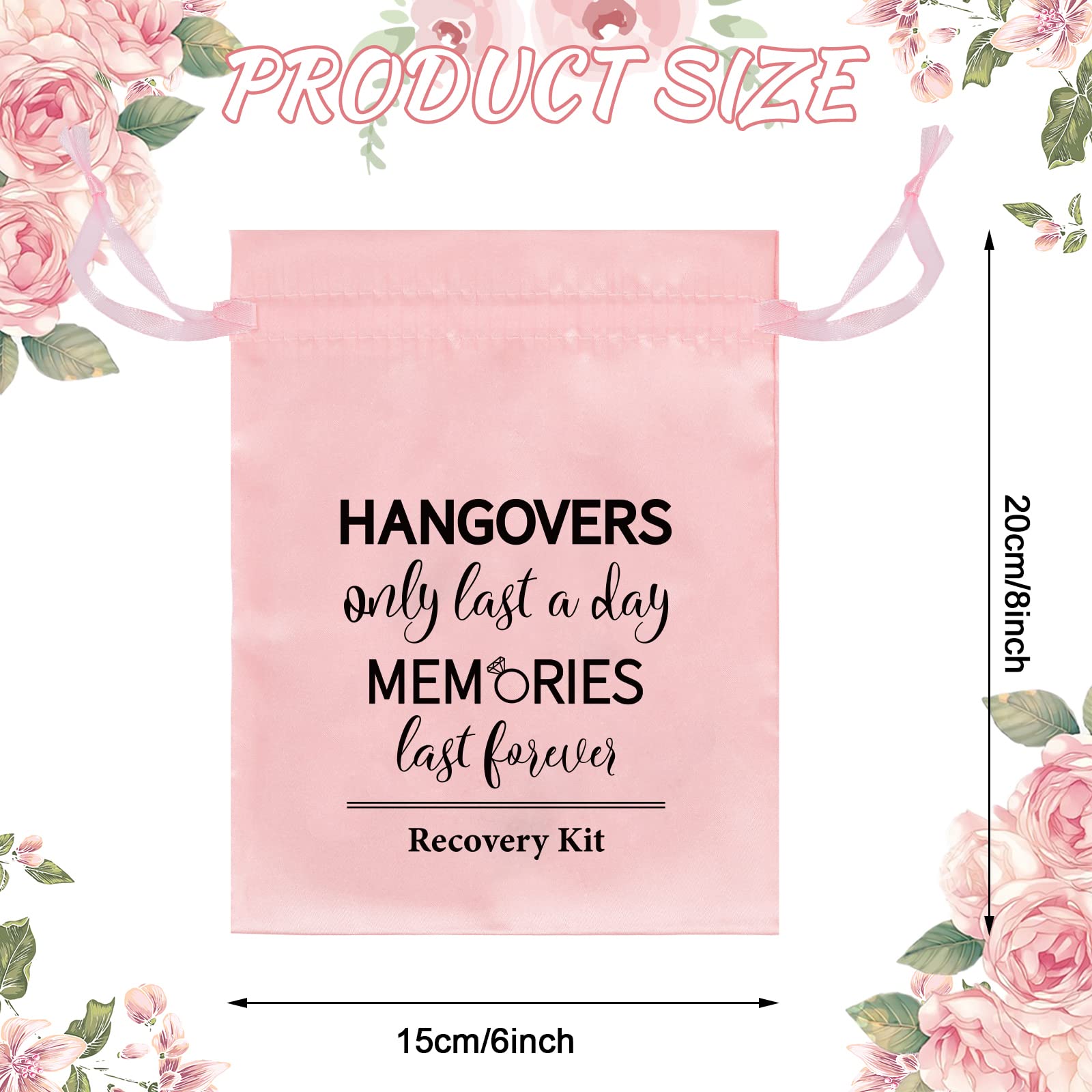 AnyDesign 10Pcs Wedding Hangover Kit Bags Pink Bachelorette Party Favor Hangover Kit Bags Large Drawstring Gift Wrap Bags Survival Recovery Kit Bags for Wedding Bridal Shower Party Favors, 6 x 8 Inch