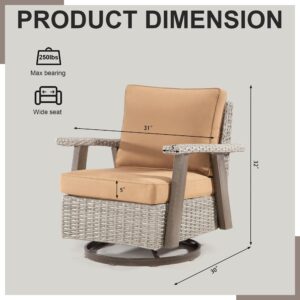 Joyside Patio Chair - Outdoor 360 Degree Swivel Rocker Chair with Durable Fabric Cushion and Ergonomic Structure, Upgraded Patio Wicker Chair(Grey/Camel)