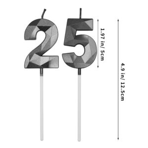 25th & 52nd Birthday Candles for Cake, Black Number 25 52 3D Diamond Shaped Candle Birthday Decorations Party Supplies for Women or Men